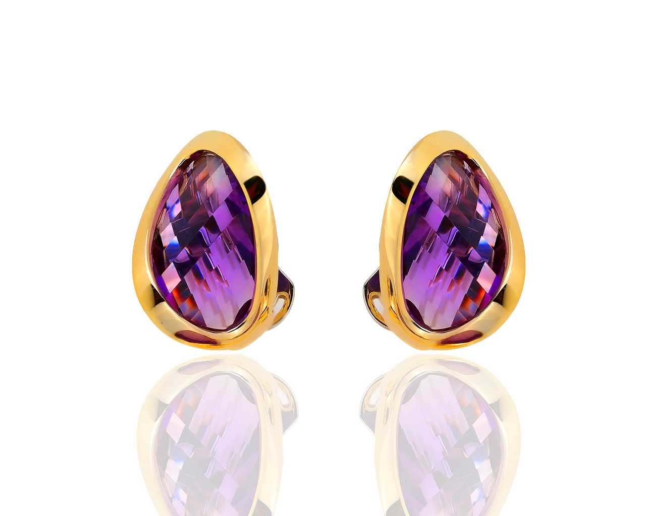 Итальянские золотые серьги с аметистами 091118/3