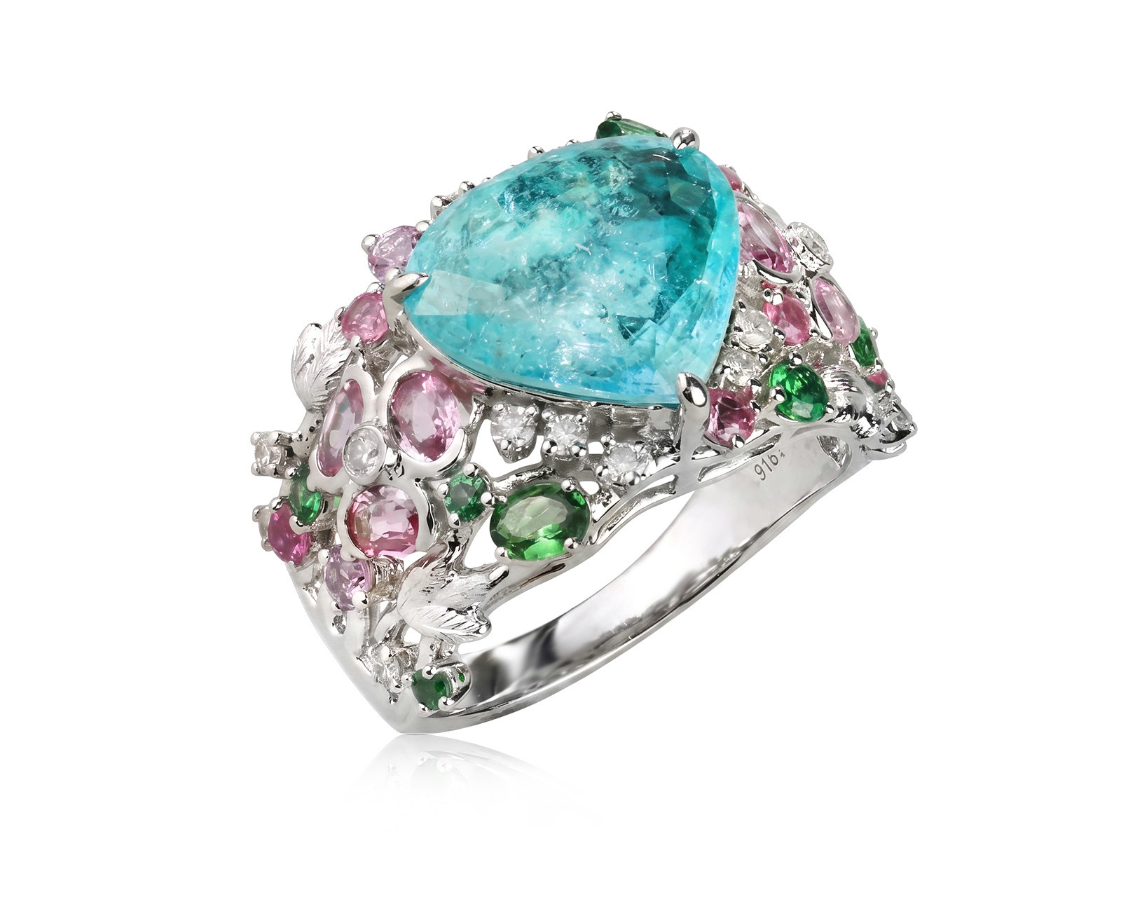 Платиновое кольцо с турмалином параиба 3.91ct 190326/ПКМ330