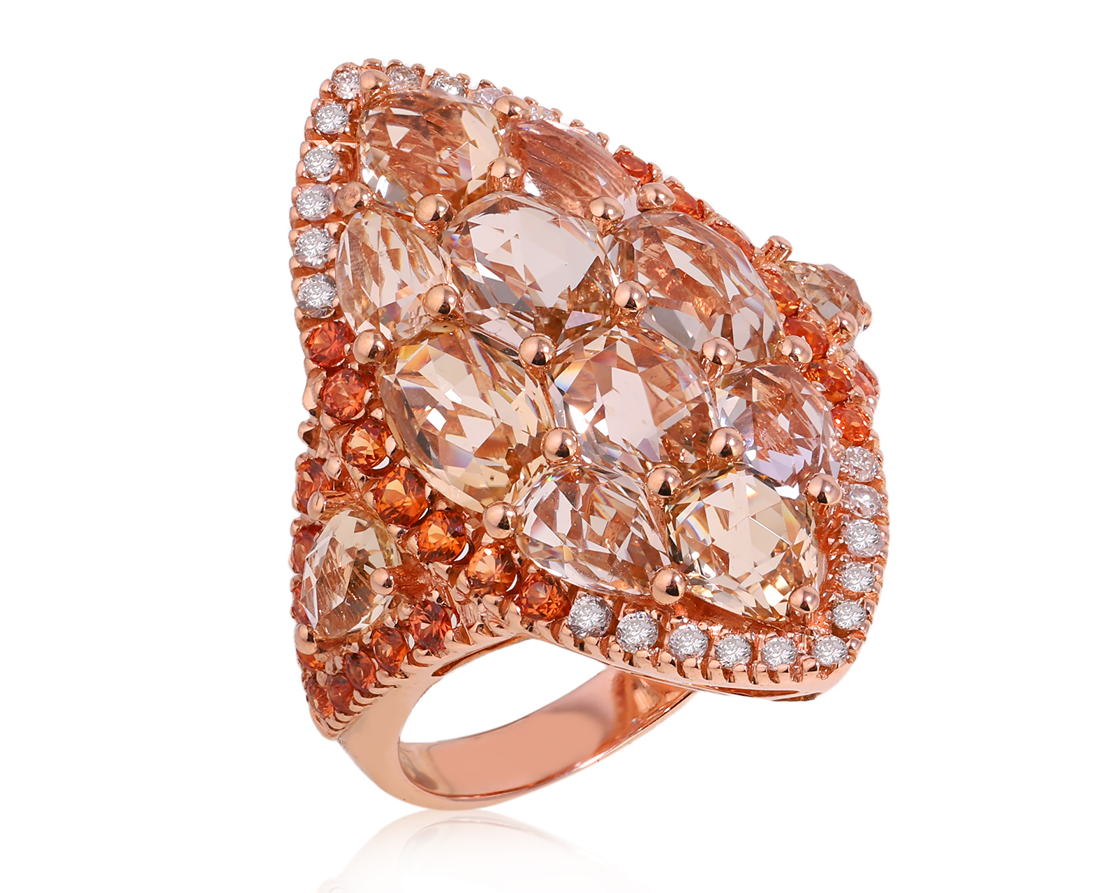 Золотое кольцо с цитринами 6.03ct и оранжевыми сапфирами 0.69ct 140225/3 Золотое кольцо с цитринами 6.03ct и оранжевыми сапфирами 0.69ct 140225/3