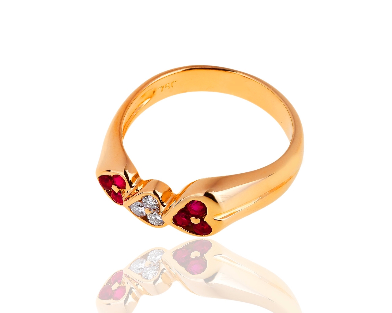 Романтичное золотое кольцо с бриллиантами и рубинами