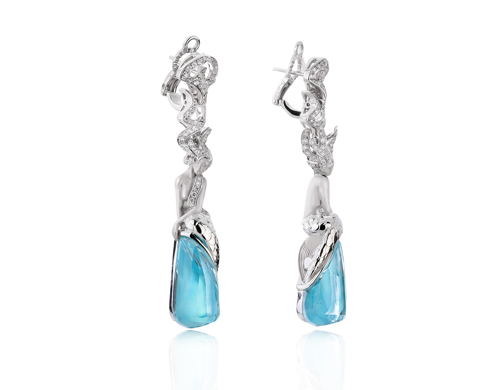 Оригинальные золотые серьги с топазами 41.67ct Magerit Atlantis Sirena Ola