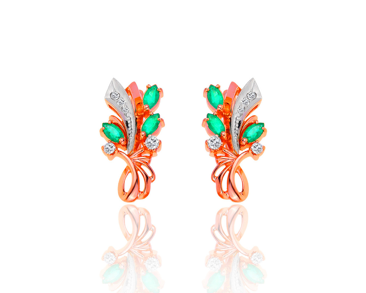 Золотые серьги с бриллиантами 0.23ct и изумрудами 0.60ct 180519/33