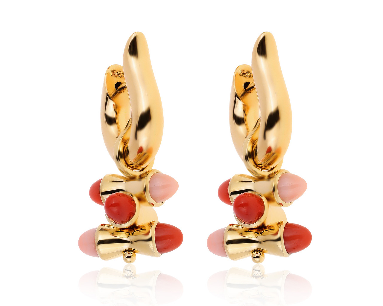 Оригинальные золотые серьги с кораллами 12.01ct Tamara Camolli 030720/11