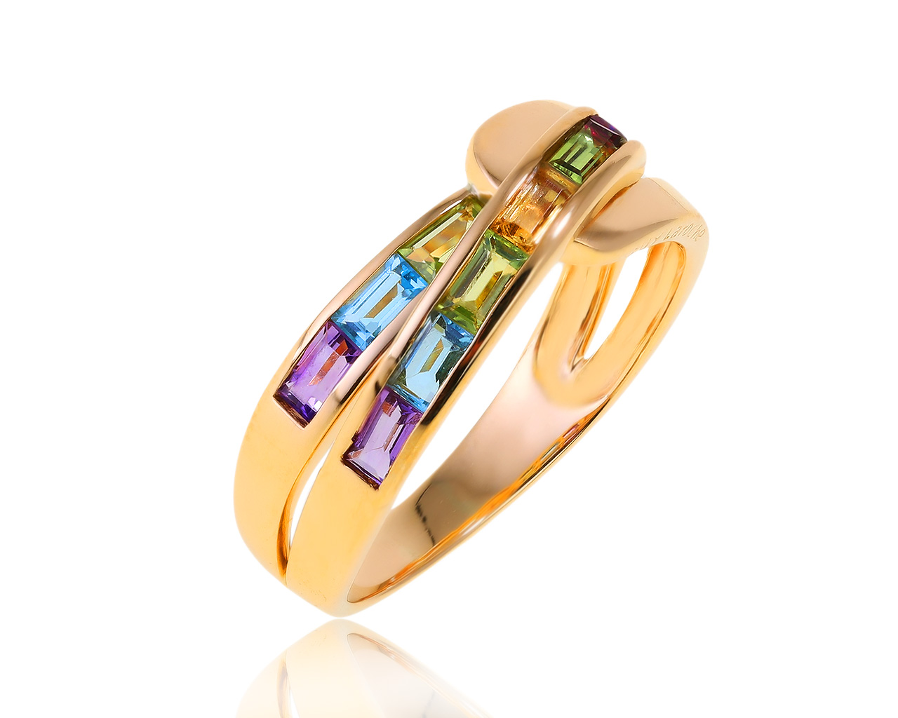 Оригинальное золотое кольцо с цветными камнями 0.73ct Guy Laroche