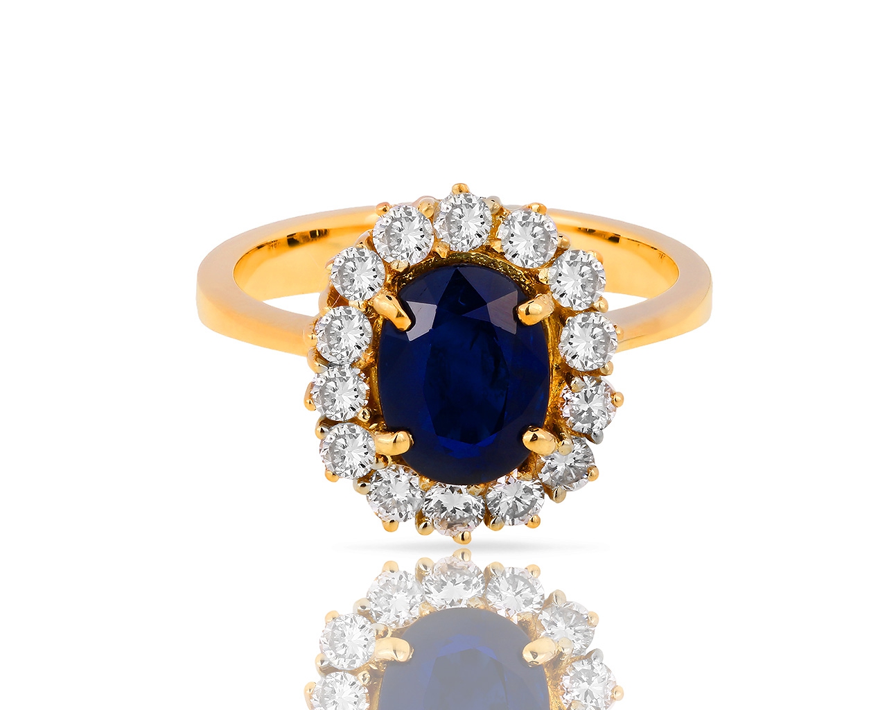 Золотое кольцо с бриллиантами и сапфиром 1.70ct