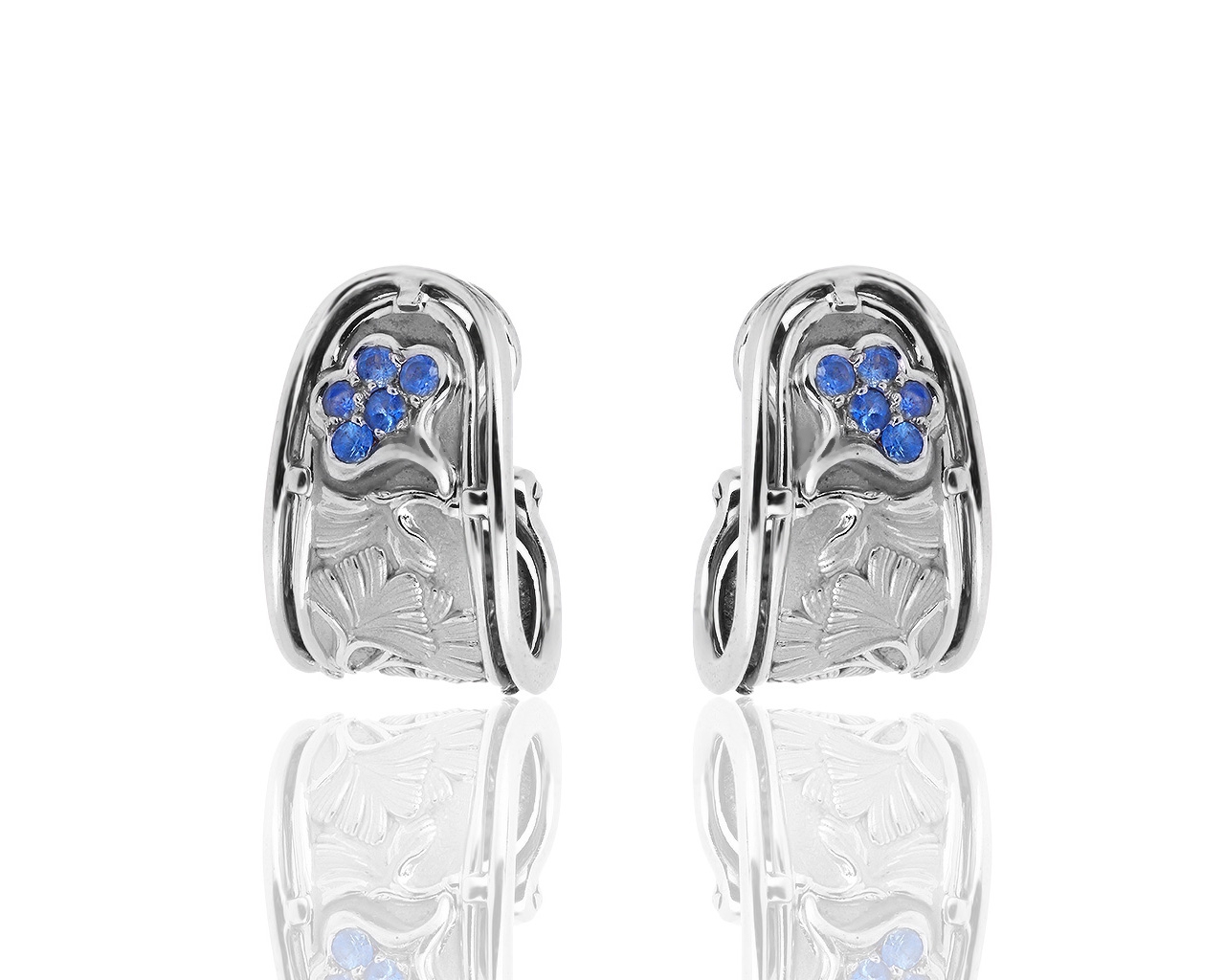 Модные золотые серьги с сапфирами 0.40ct Carrera y Carrera Ginkgo 200419/7 Модные золотые серьги с сапфирами 0.40ct Carrera y Carrera Ginkgo 200419/7