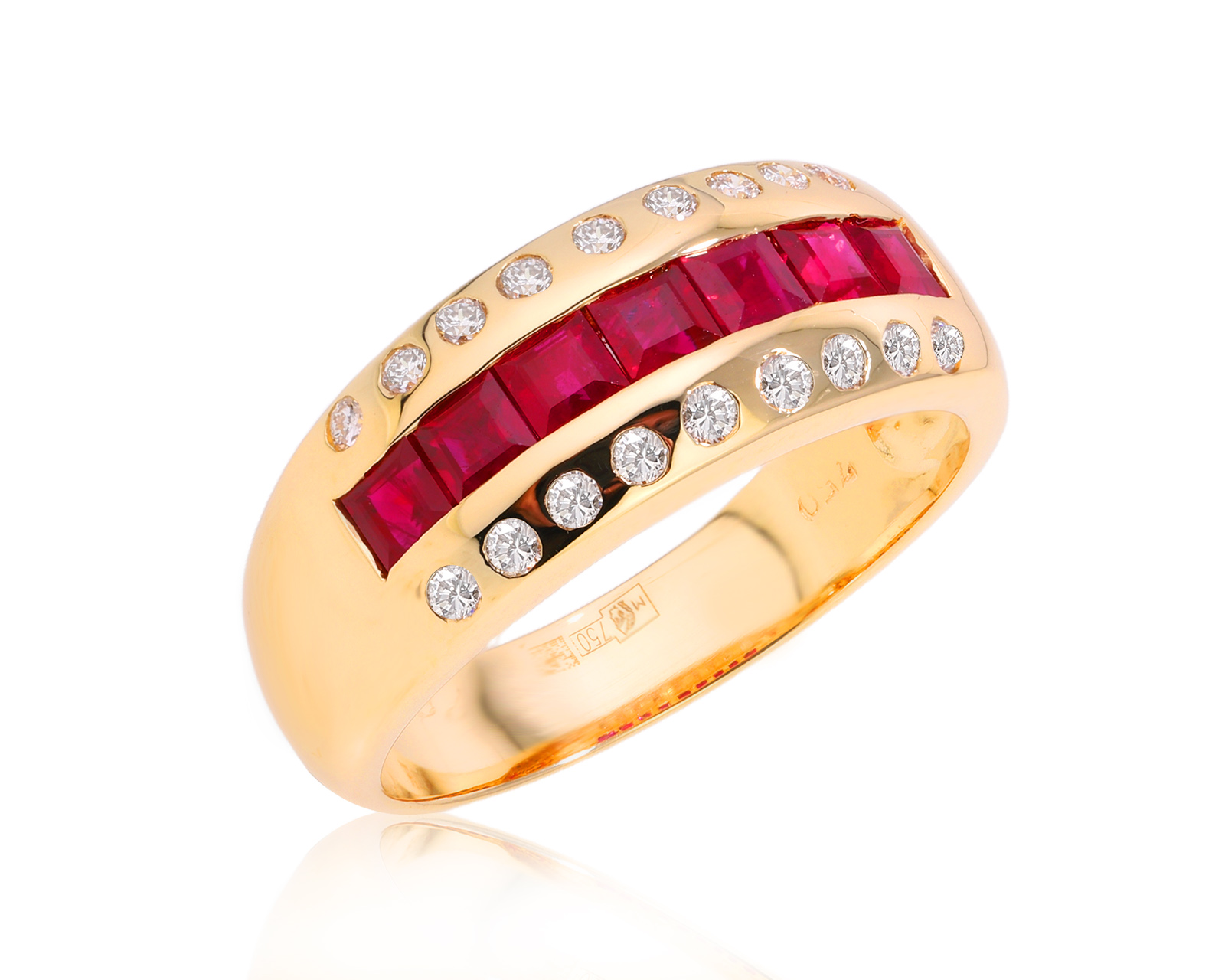 Золотое кольцо с рубинами 0.87ct и бриллиантами 0.10ct 140225/9 Золотое кольцо с рубинами 0.87ct и бриллиантами 0.10ct 140225/9