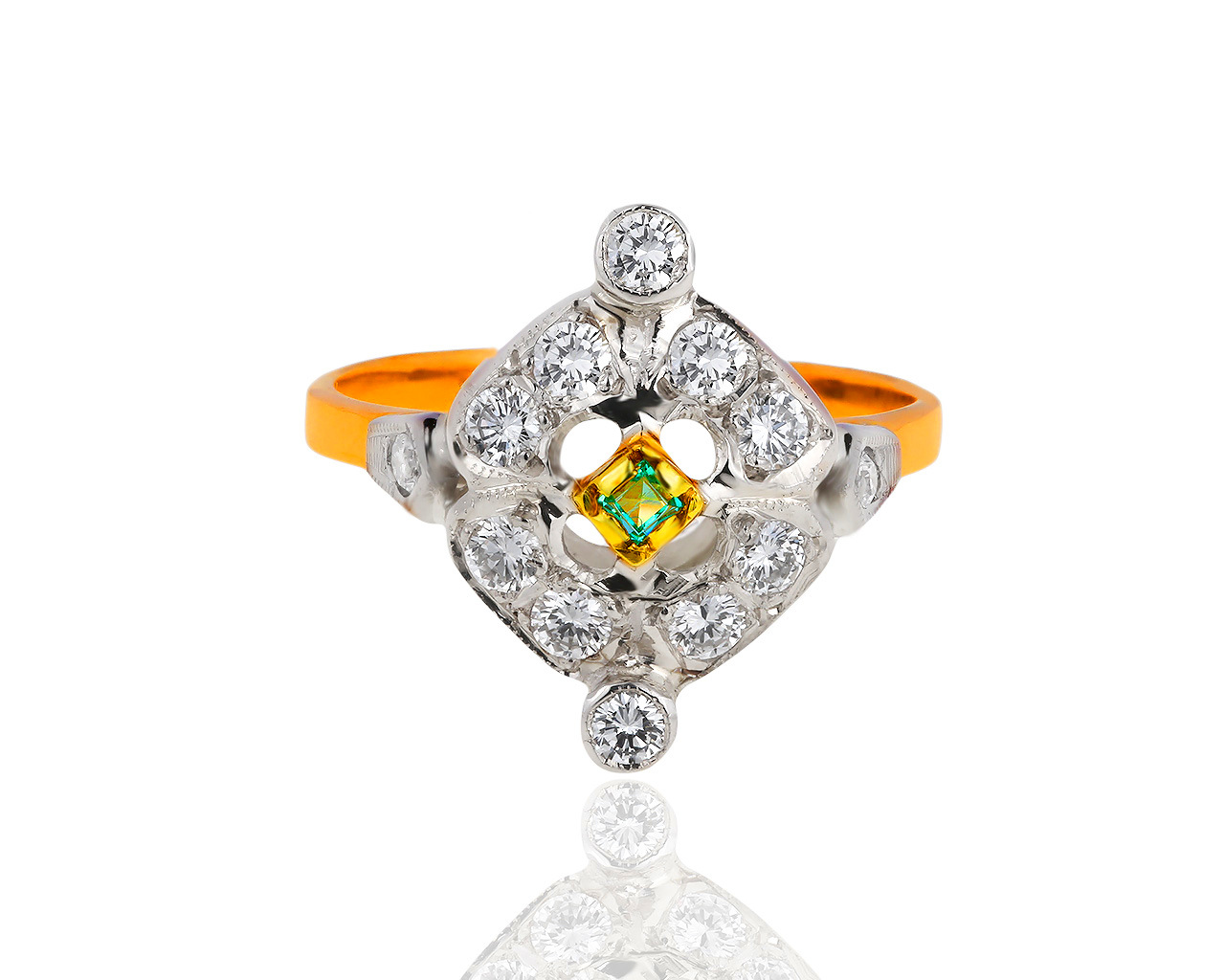 Золотое кольцо с изумрудом 0.07ct и бриллиантами 0.65ct 180519/35