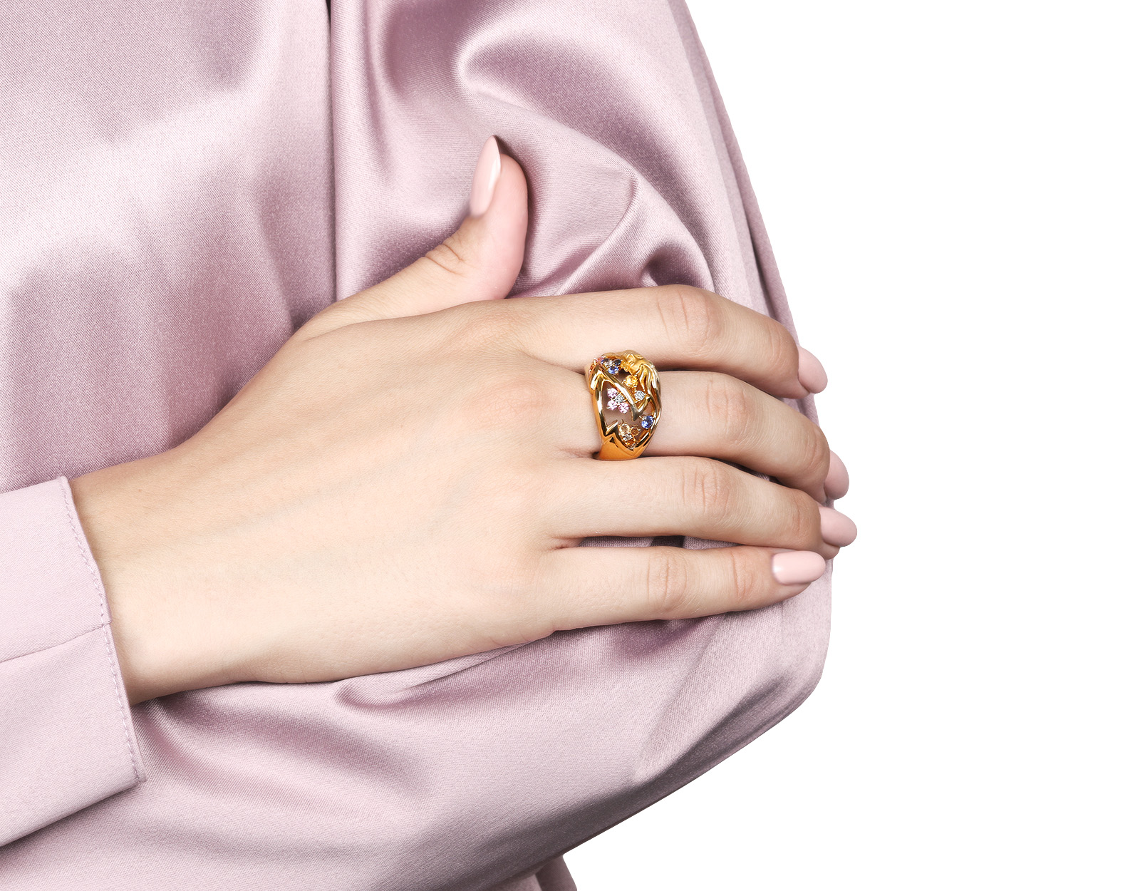 Оригинальное золотое кольцо с цветными сапфирами 0.78ct Magerit Ninfas