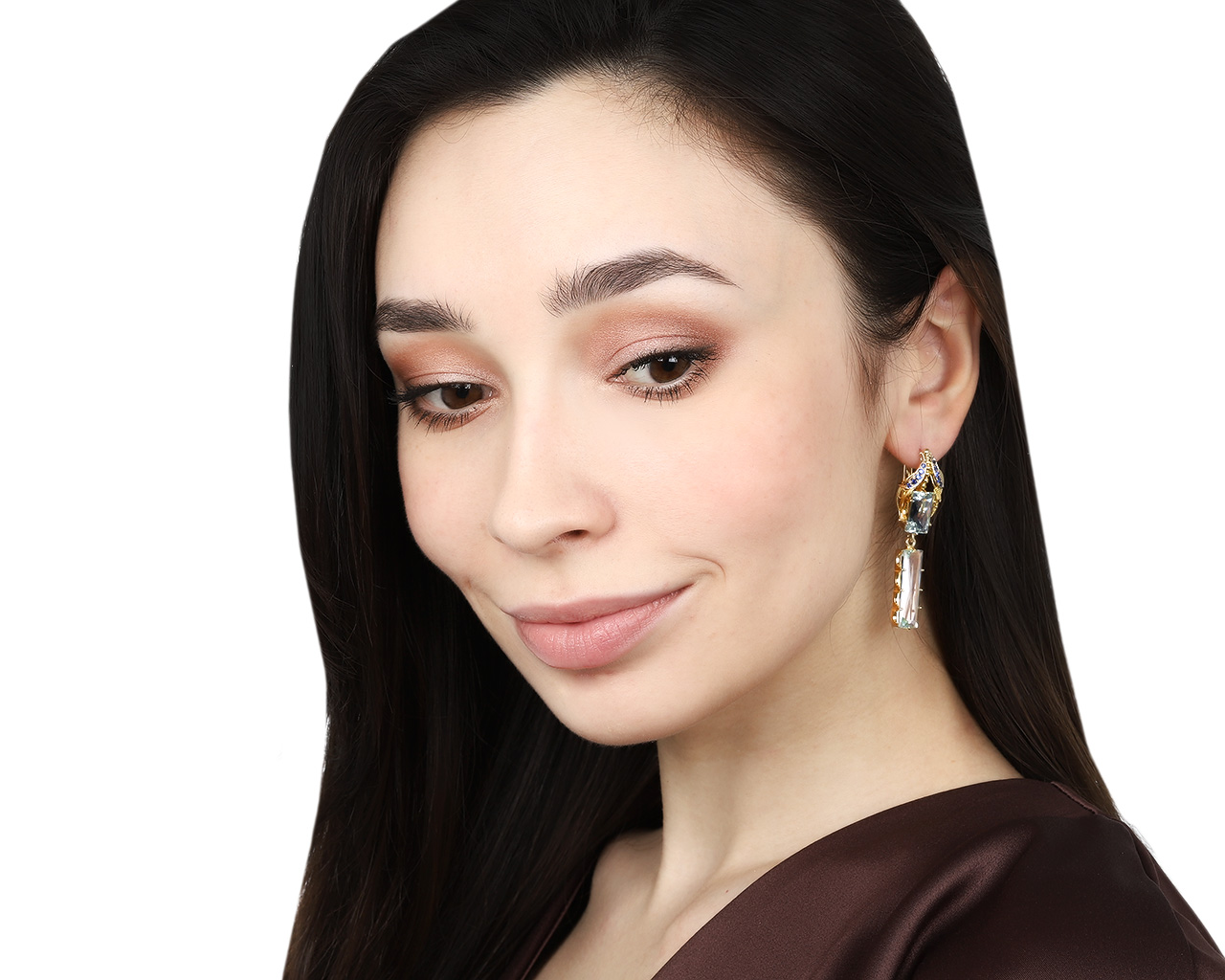 Роскошные золотые серьги с аквамаринами 22.04ct