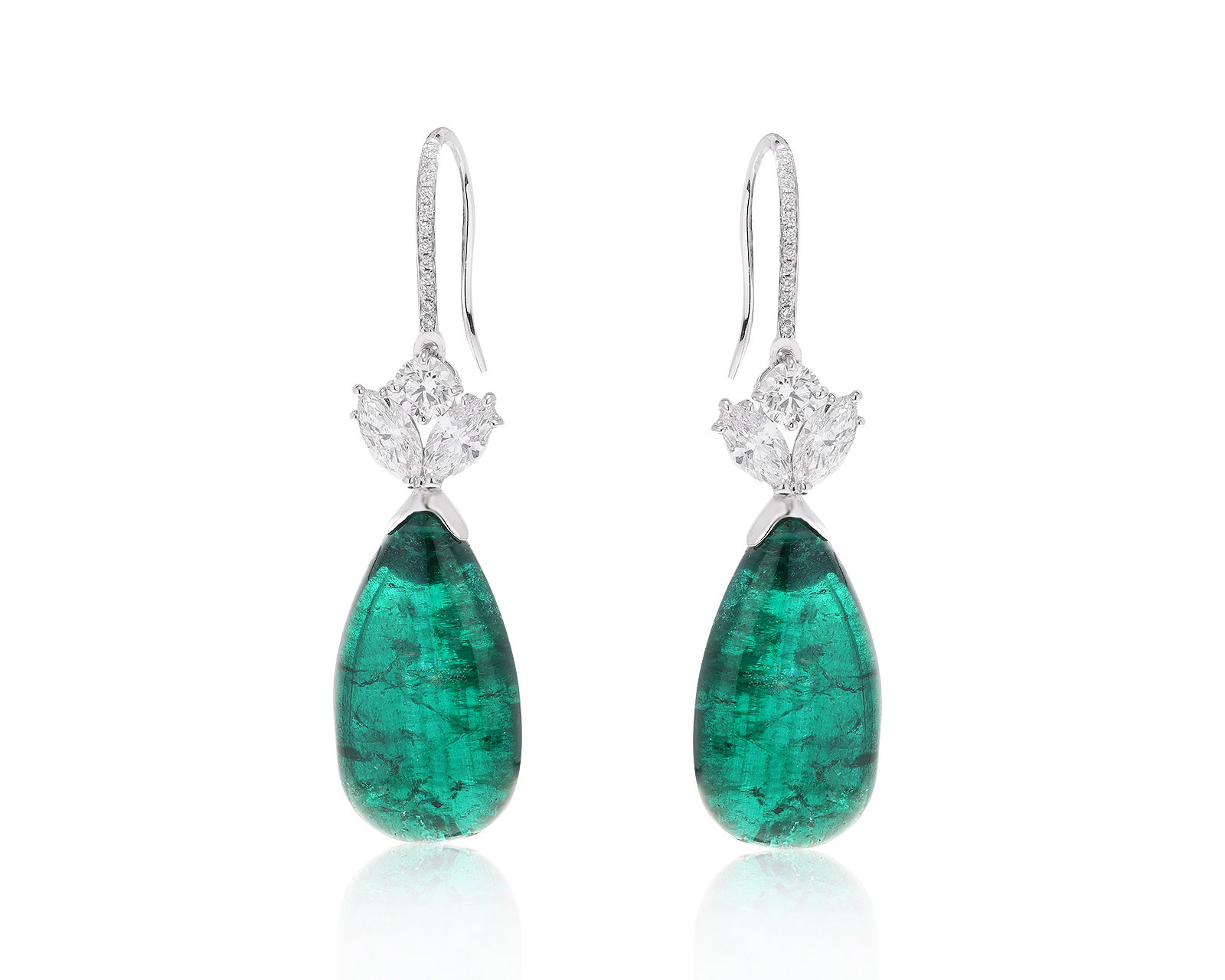 Великолепные золотые серьги с изумрудами 37.50ct