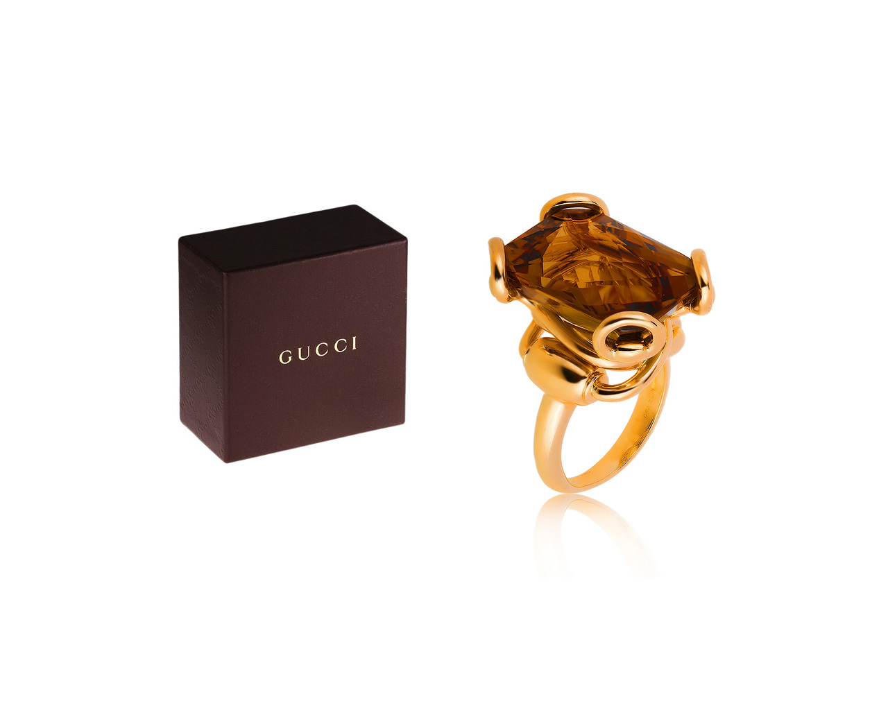 Оригинальное золотое кольцо с дымчатым кварцем 15.00ct Gucci
