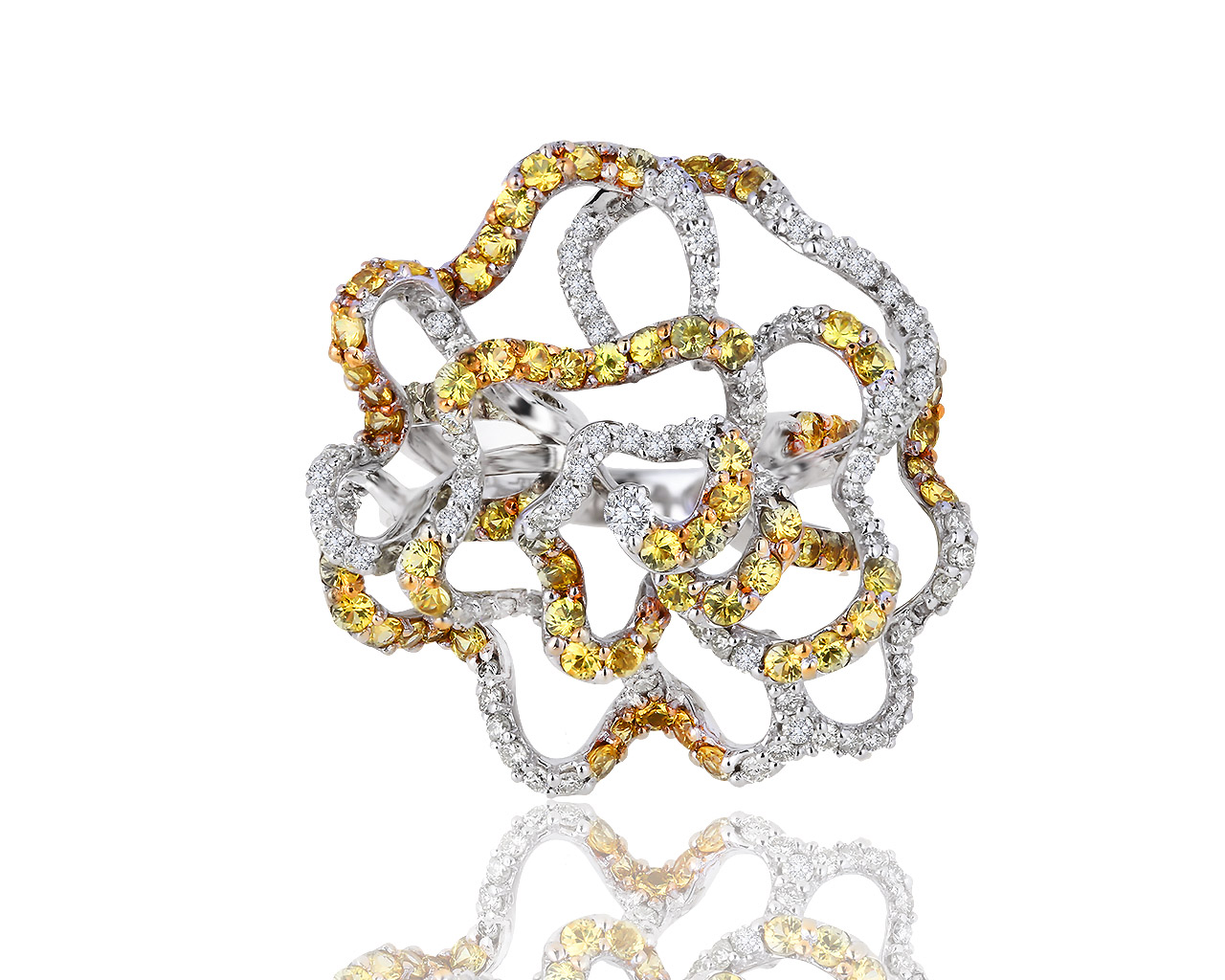 Изумительное золотое кольцо с сапфирами и бриллиантами 1.03ct