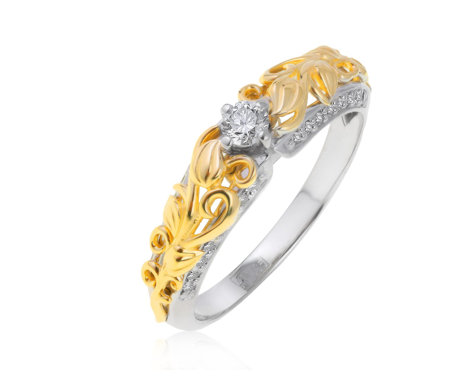 Красивое золотое кольцо с бриллиантами 0.25ct