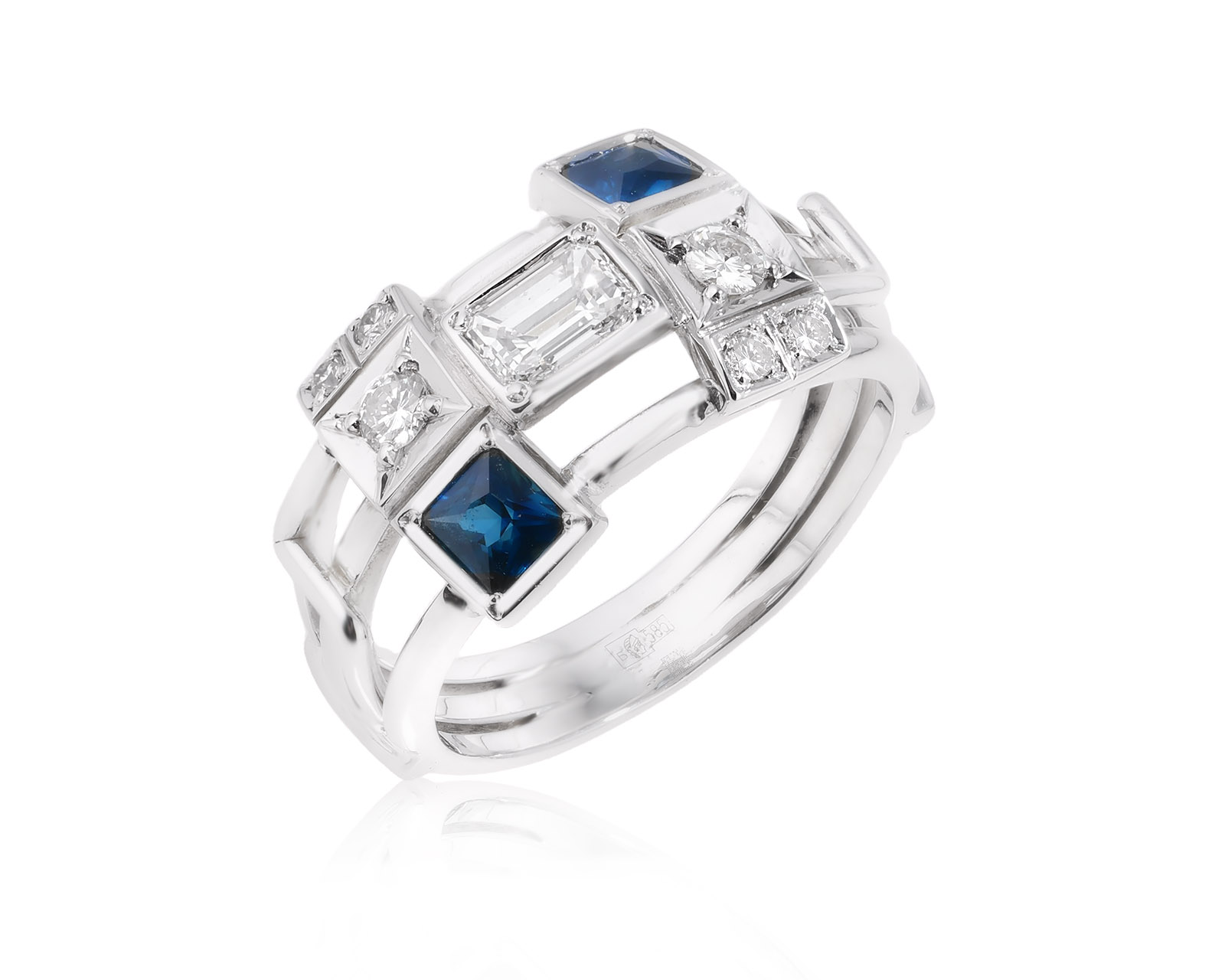 Золотое кольцо с сапфирами 0.80ct и бриллиантами 0.79ct 171225/1