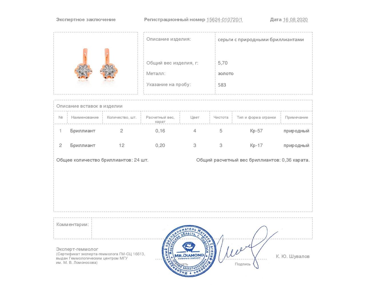 Винтажные золотые серьги с бриллиантами 0.36ct