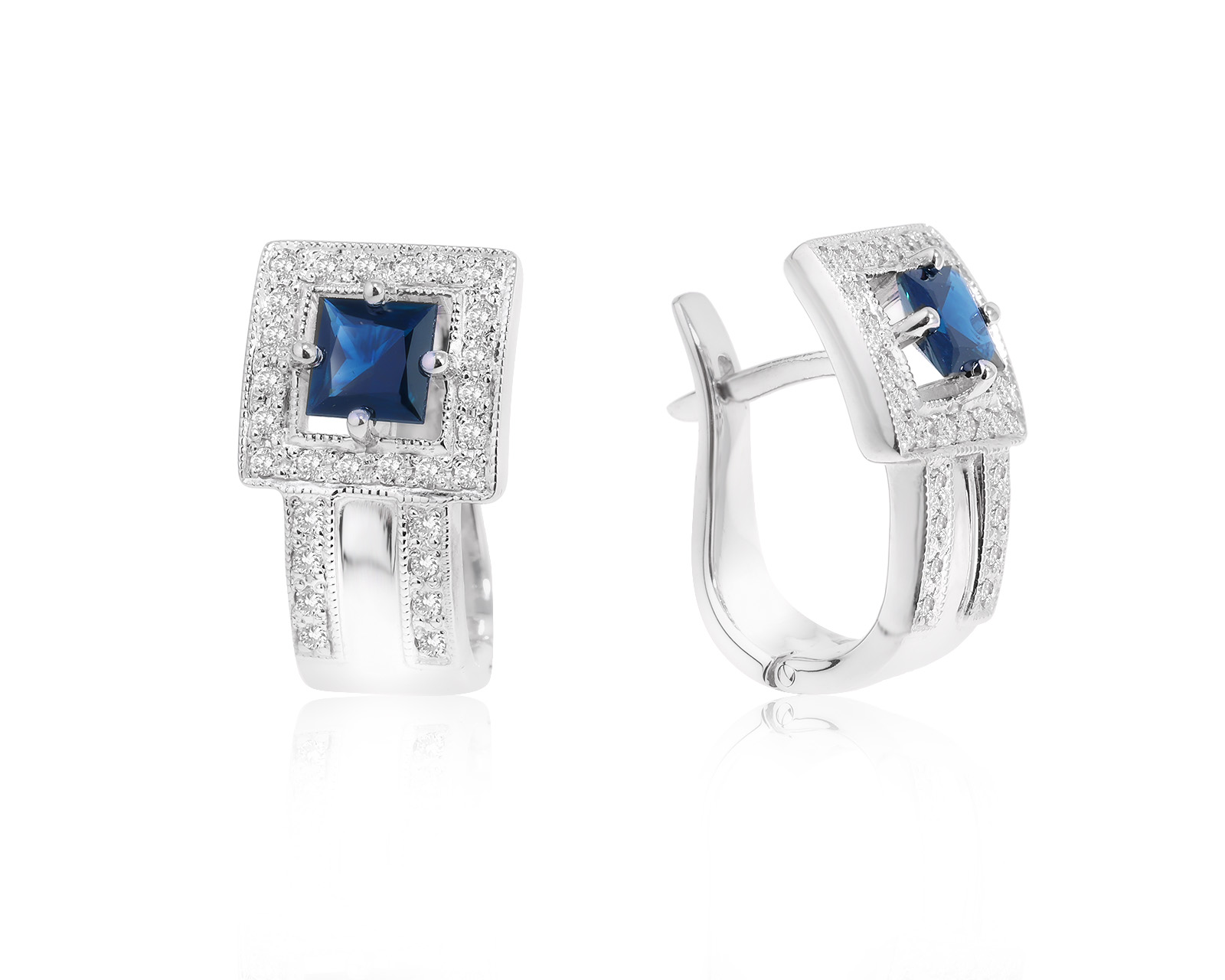 Золотые серьги с сапфирами 0.90ct и бриллиантами 0.22ct