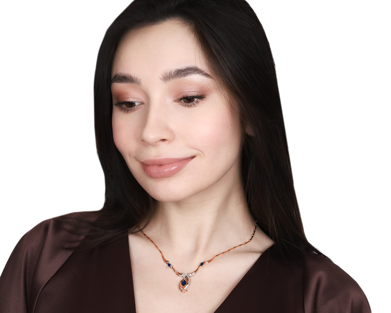 Нарядное золотое колье с сапфирами 1.15ct