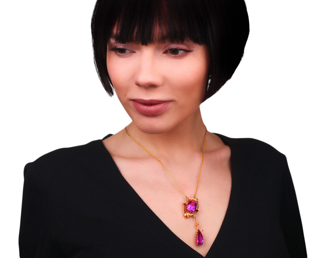 Винтажное золотое колье с аметистами и хризолитами