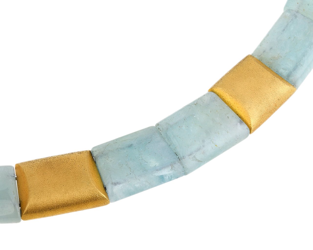 Красивое золотое колье с матовыми аквамаринами 050318/20