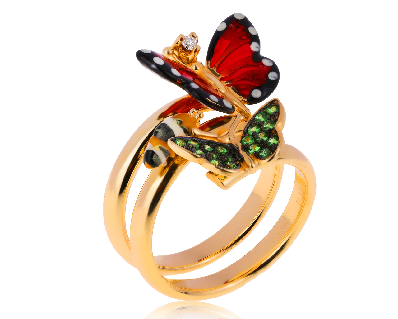 Оригинальное золотое кольцо с тсаворитами 0.12ct Roberto Bravo Monarch Butterfly 231020/4