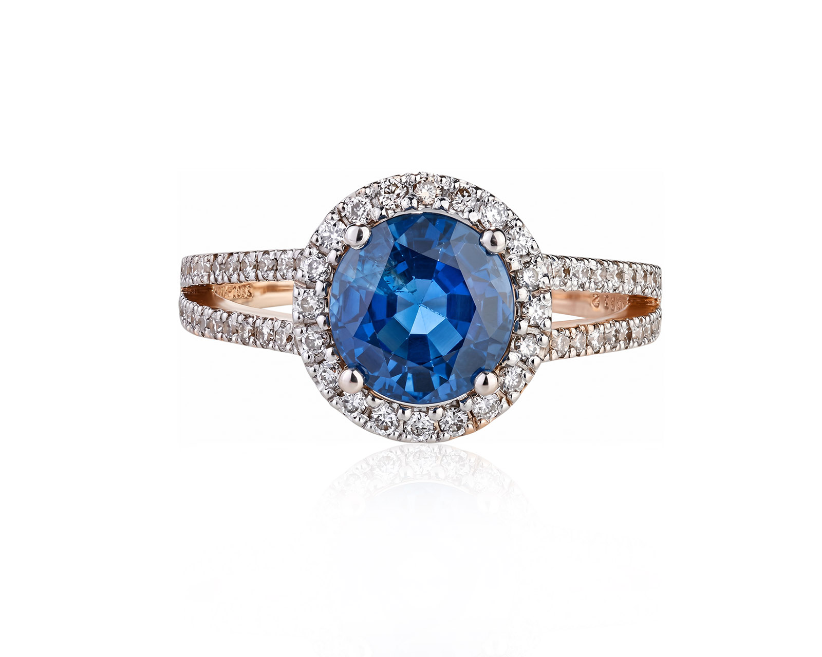 Золотое кольцо с сапфиром 1.75ct и бриллиантами 0.37ct