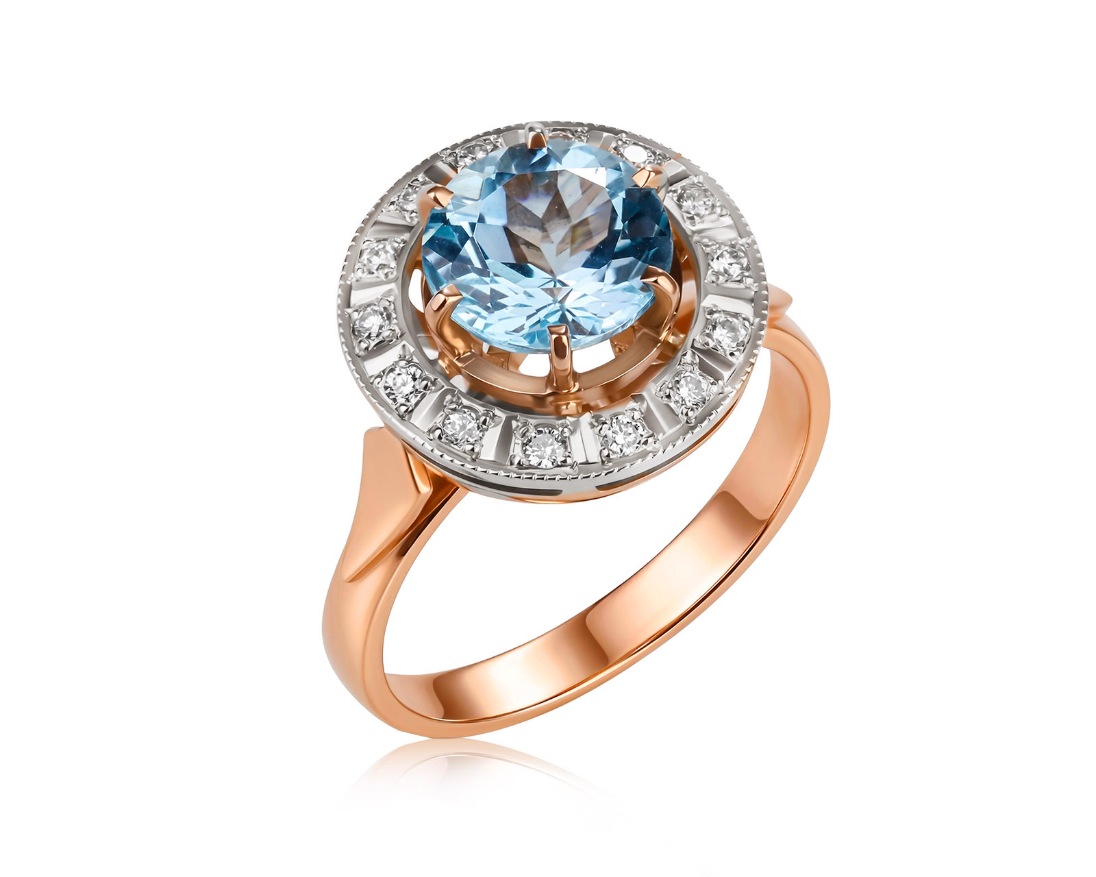 Золотое кольцо с бриллиантами 0.14ct и топазом 2.25ct 290425/3