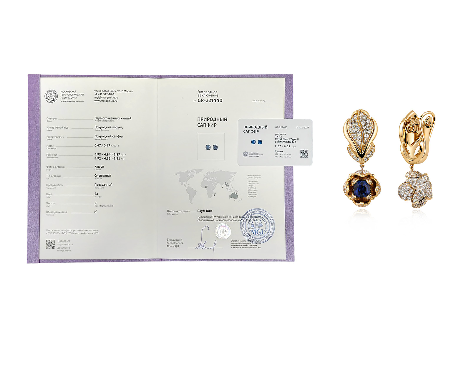 Оригинальные золотые серьги с сапфирами 1.26ct 18GEMS