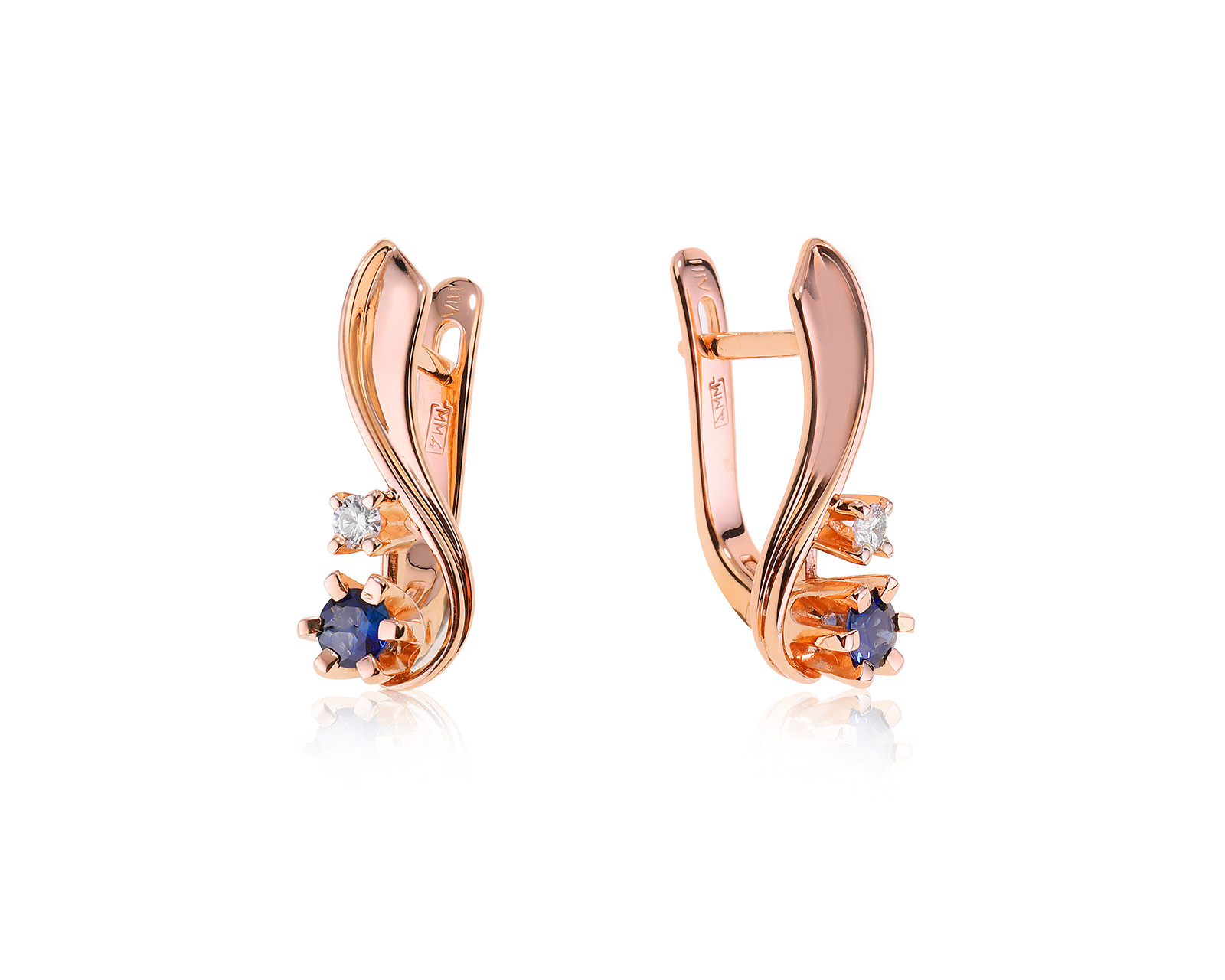 Золотые серьги с сапфирами 0.40ct и бриллиантами 0.12ct 010823/1