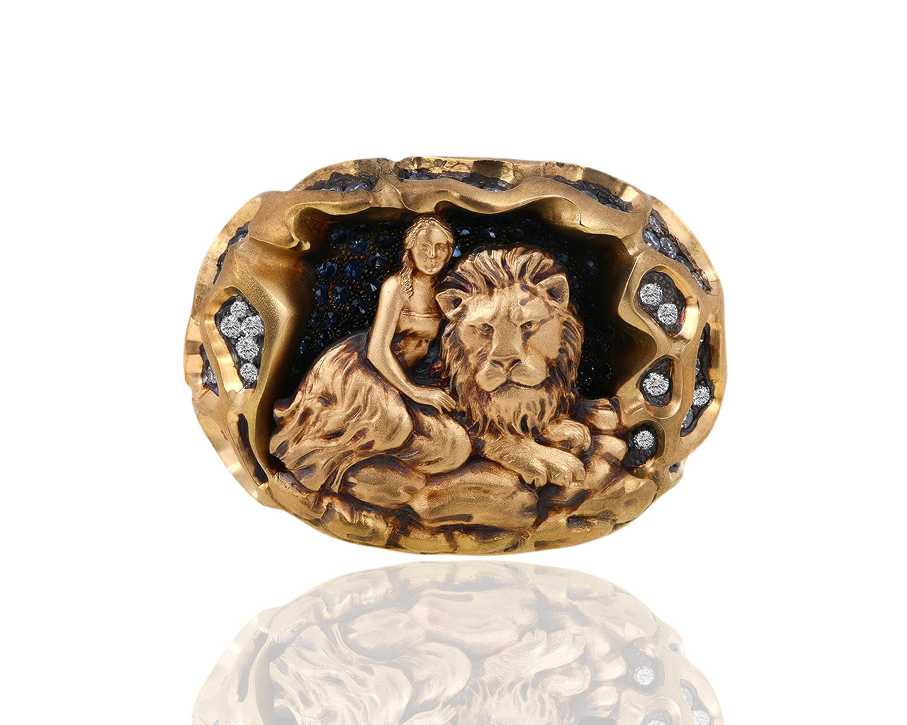 Золотое кольцо с сапфирами и бриллиантами 1.73ct