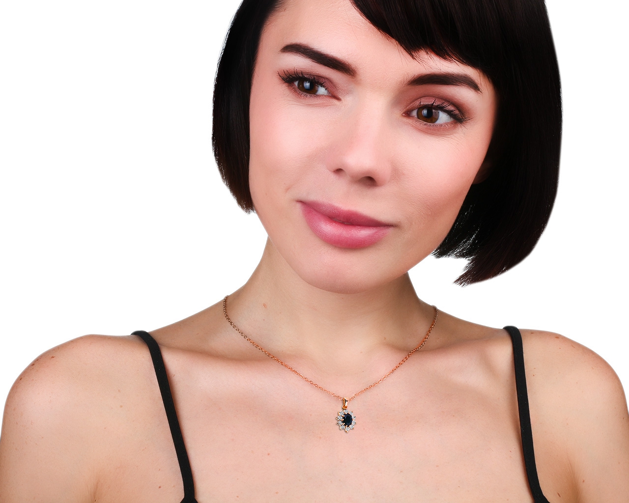 Золотая подвеска с бриллиантами 0.03ct и сапфиром 0.55ct