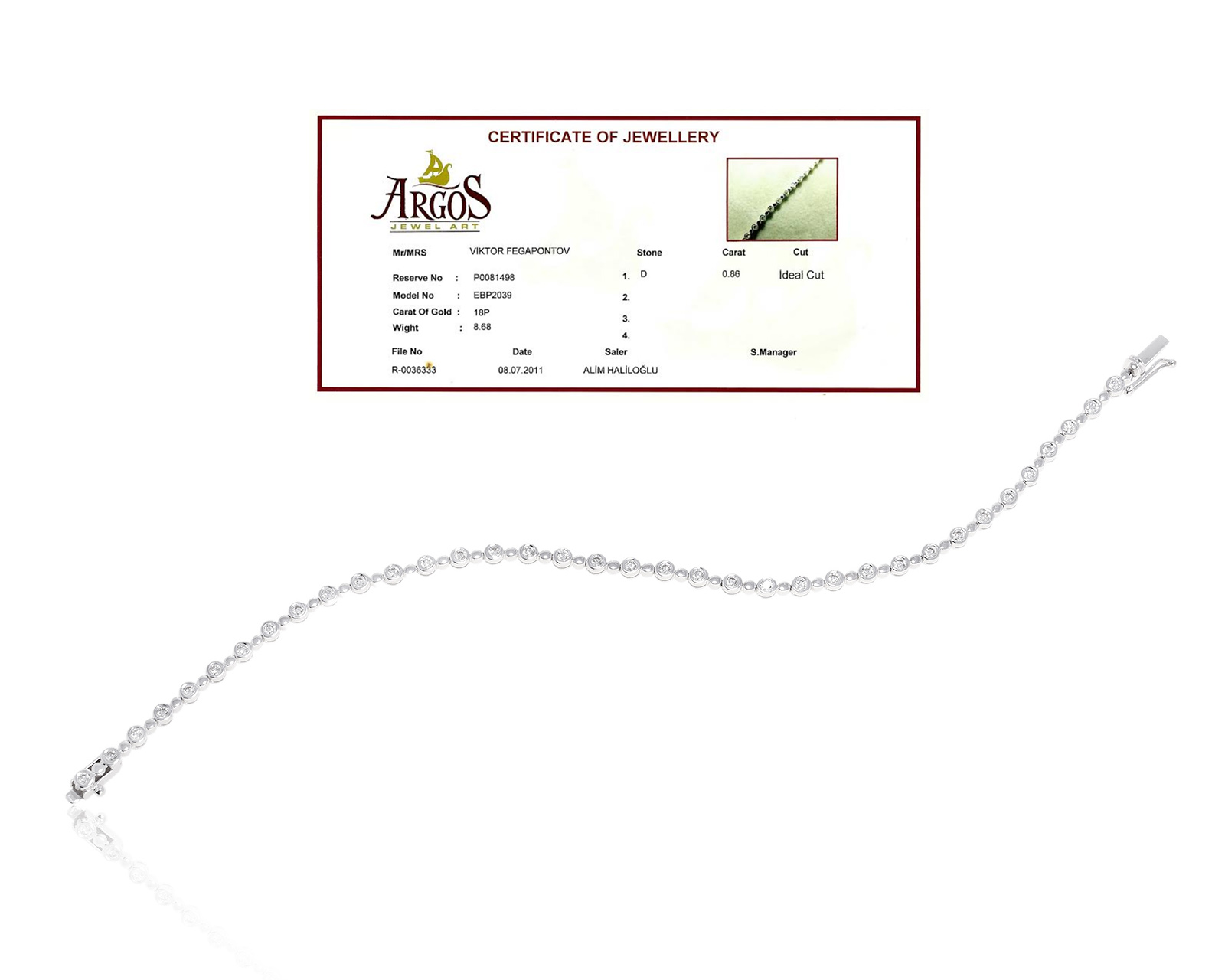 Оригинальный золотой браслет с бриллиантами 0.86ct Argos