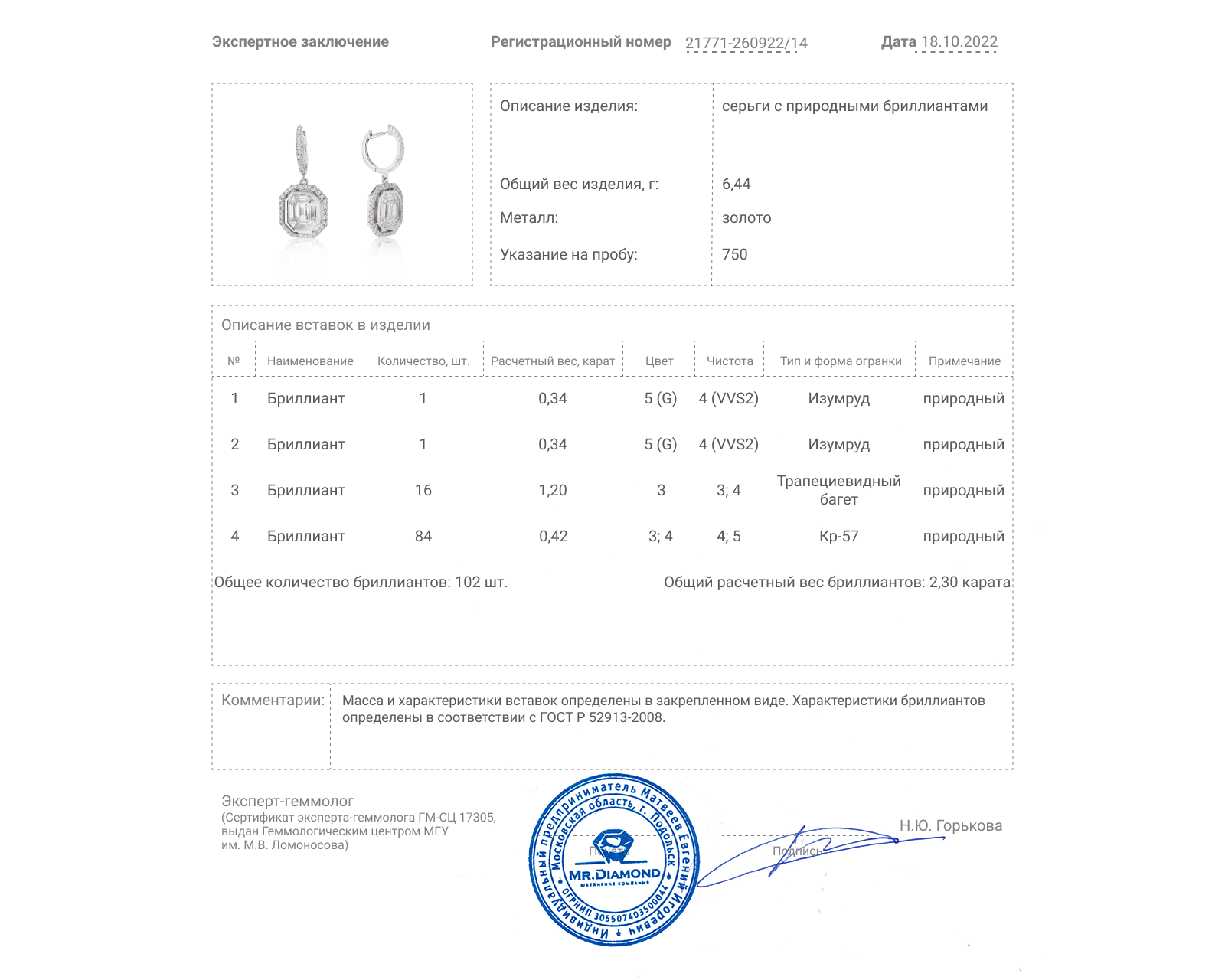 Завораживающие золотые серьги с бриллиантами 2.30ct