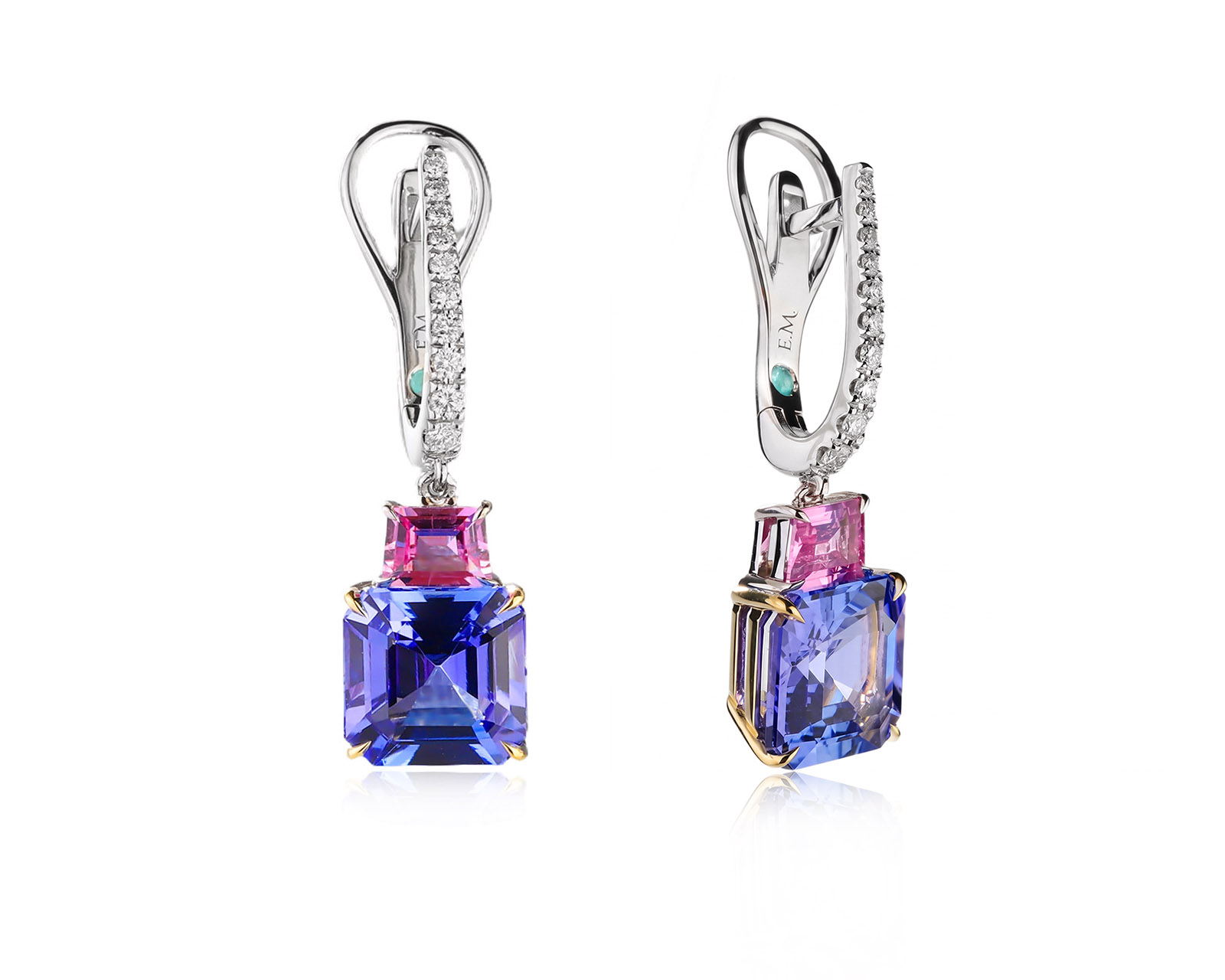 Золотые серьги с танзанитами 5.08ct и розовыми сапфирами 0.80ct Evgeny Matveev