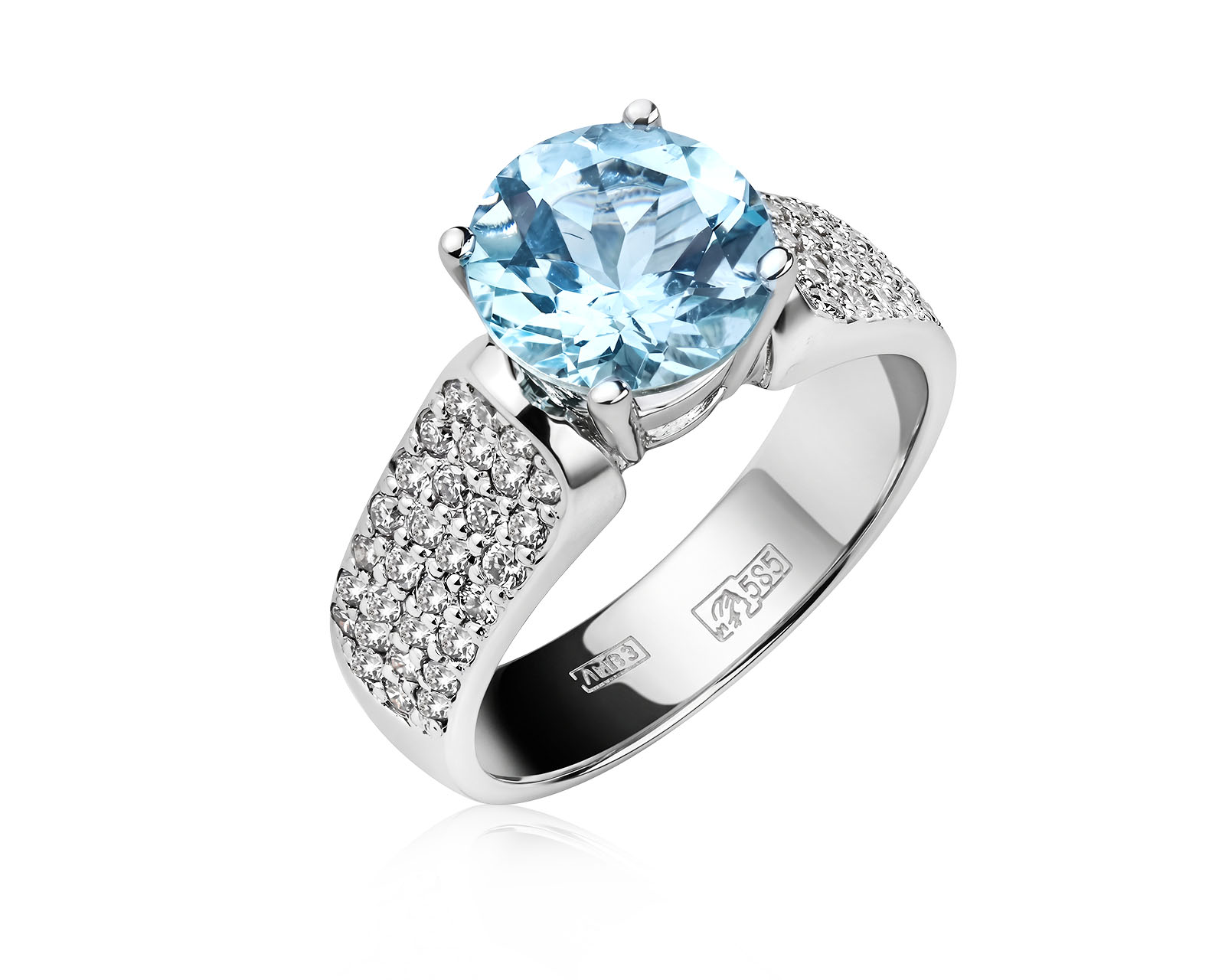Золотое кольцо с аквамарином 1.66ct и бриллиантами 0.53ct 080626/38