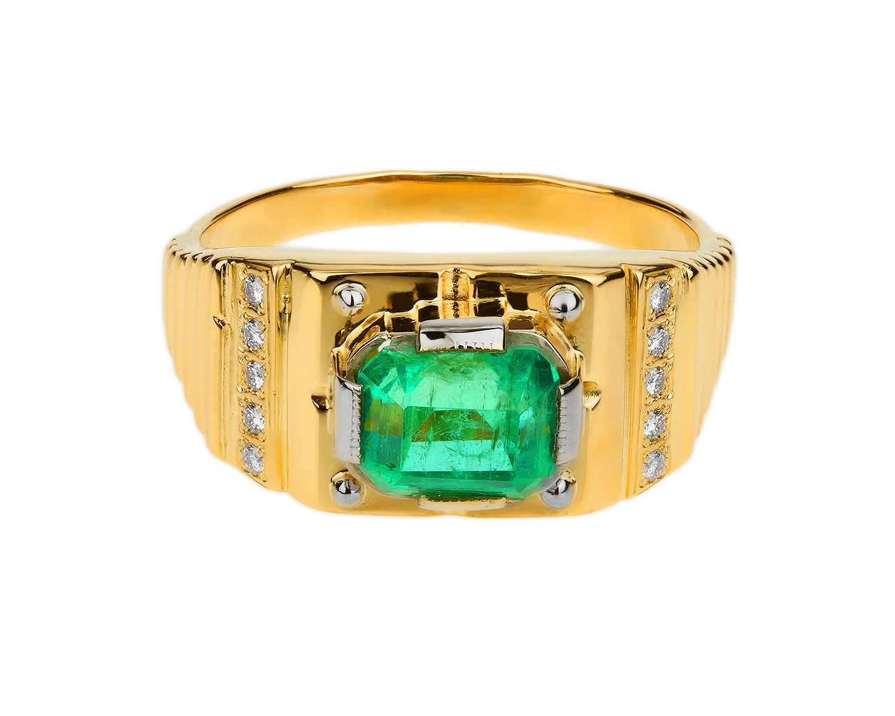 Золотое кольцо-печатка с изумрудом 2.22ct 130218/15