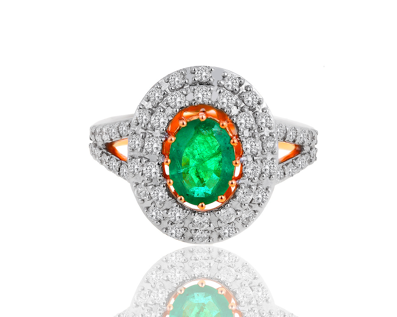 Изысканное золотое кольцо с изумрудом 0.60ct и бриллиантами 0.77ct 140819/14