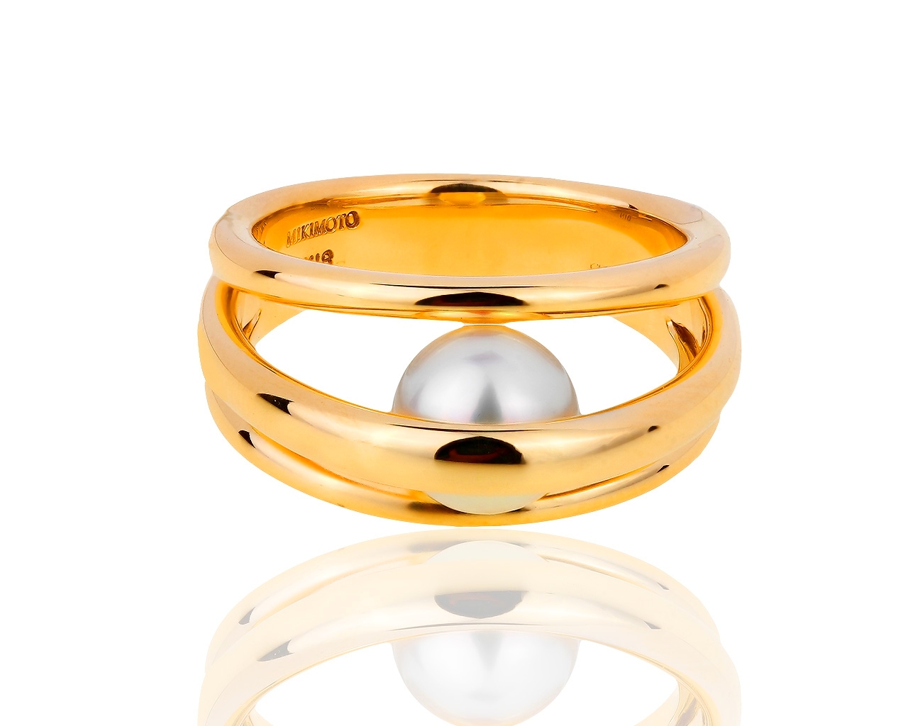 Оригинальное золотое кольцо с жемчугом Mikimoto