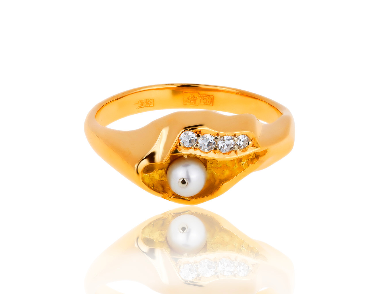 Превосходное золотое кольцо с жемчугом 3.80 мм