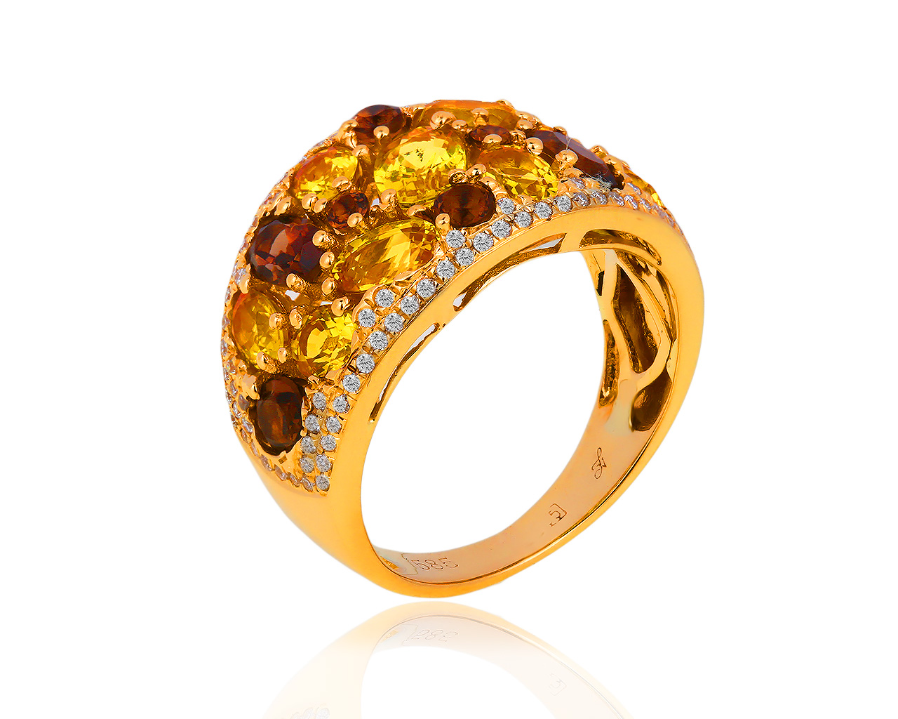 Золотое кольцо с желтыми сапфирами и бриллиантами 0.35ct 040519/7