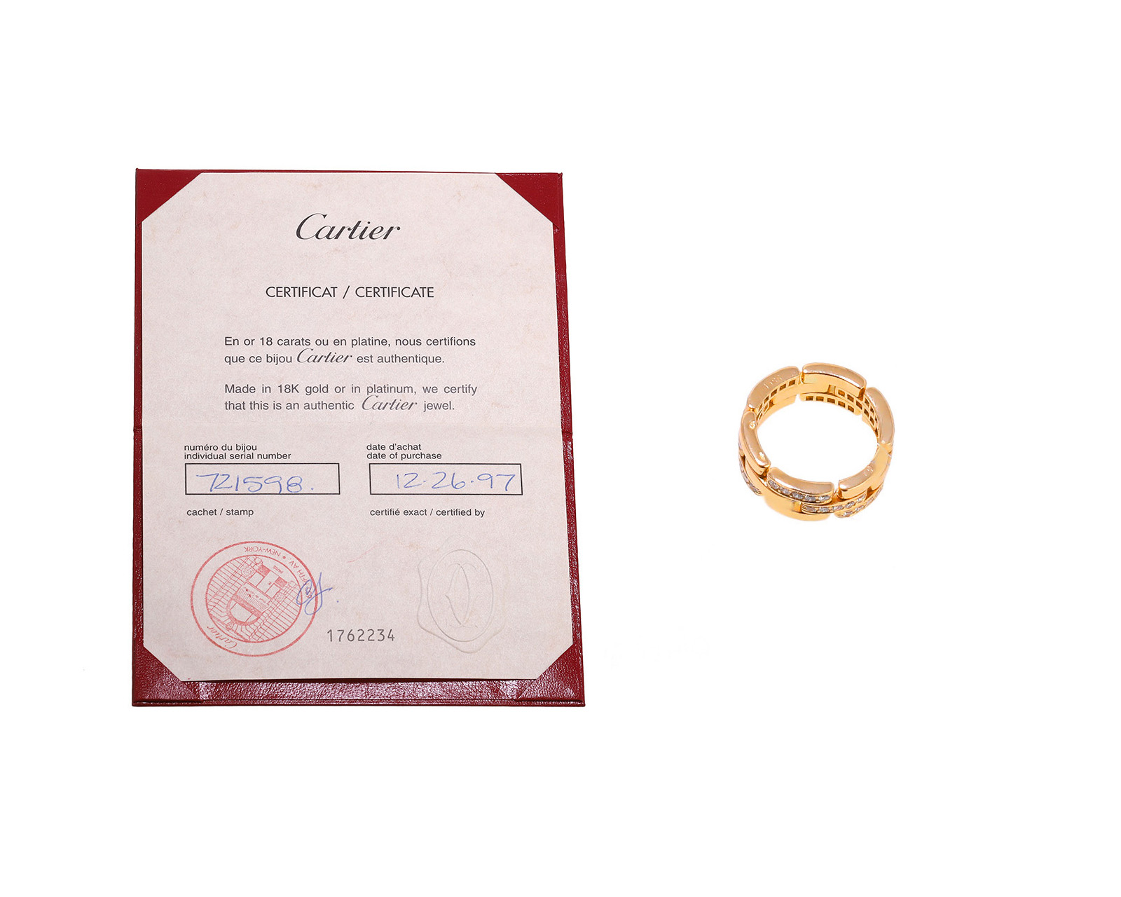 Оригинальное золотое кольцо Cartier Maillon Pantere