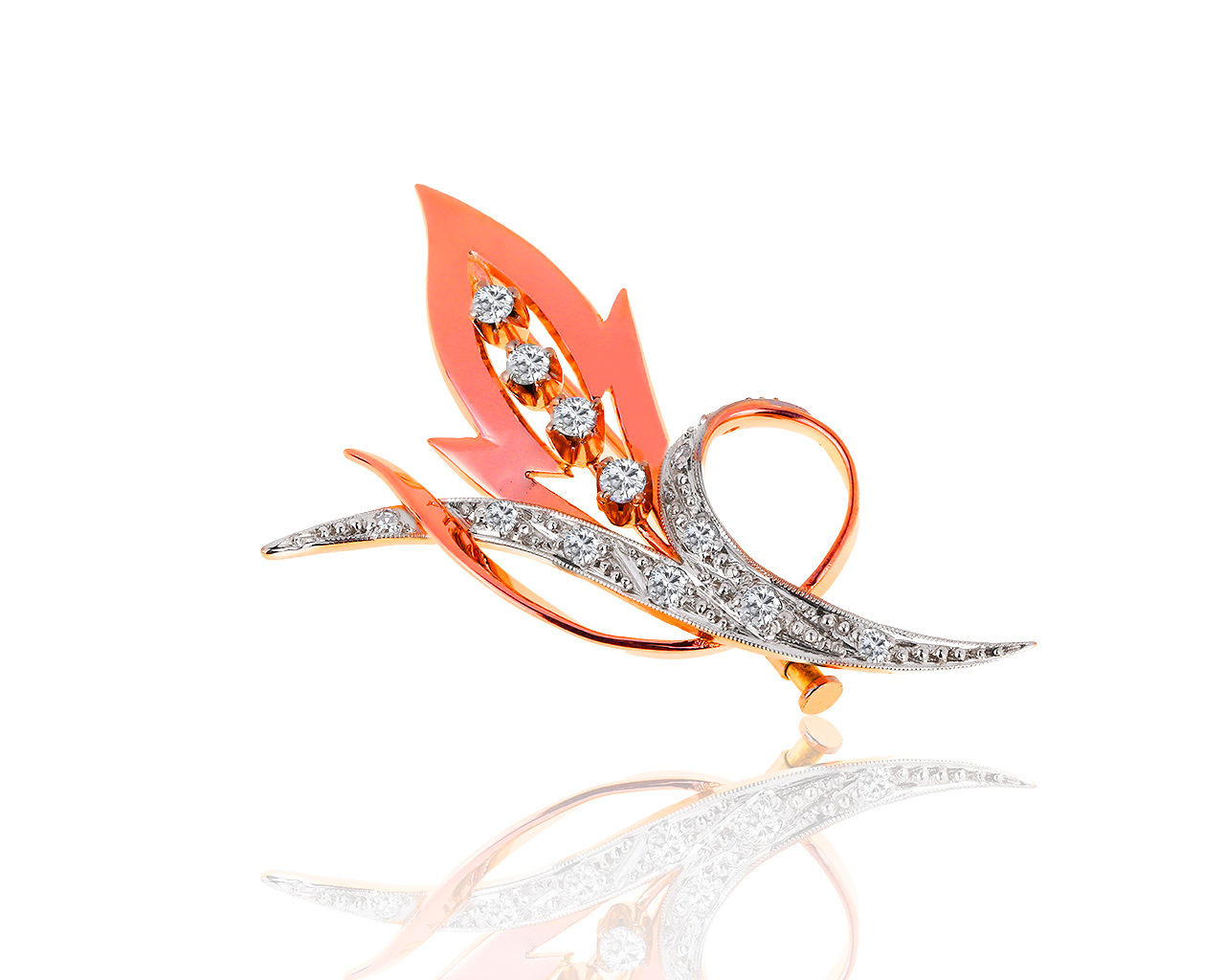 Изысканная золотая брошь с бриллиантами 0.58ct 040619/18