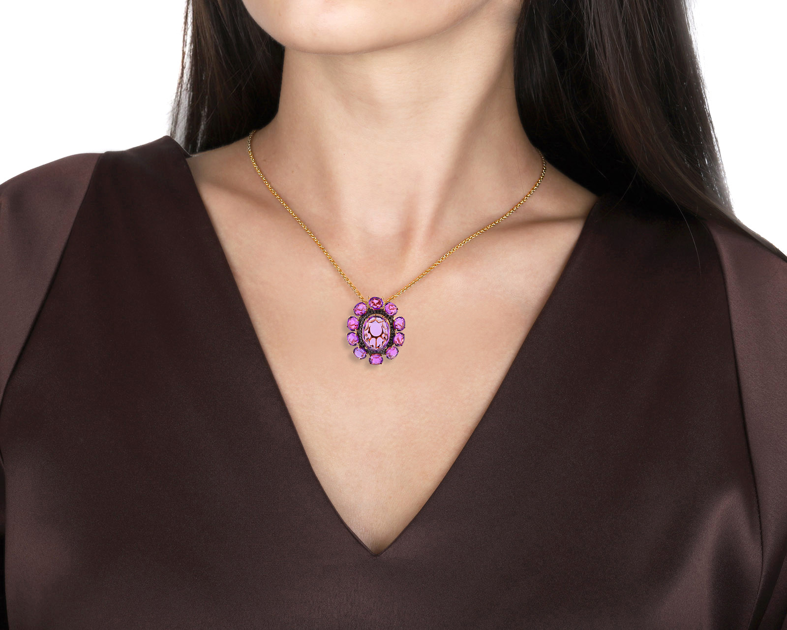 Золотой кулон с аметистами 13.27ct и бриллиантами 0.28ct