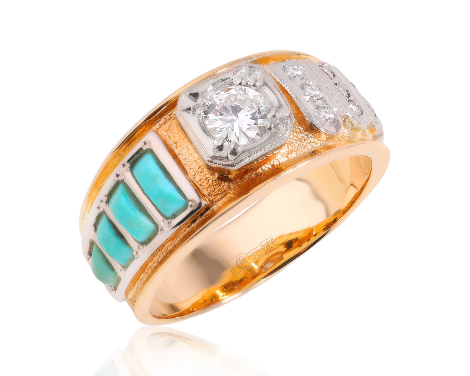 Золотое кольцо с бирюзой 0.20ct и бриллиантами 0.39ct 040225/14
