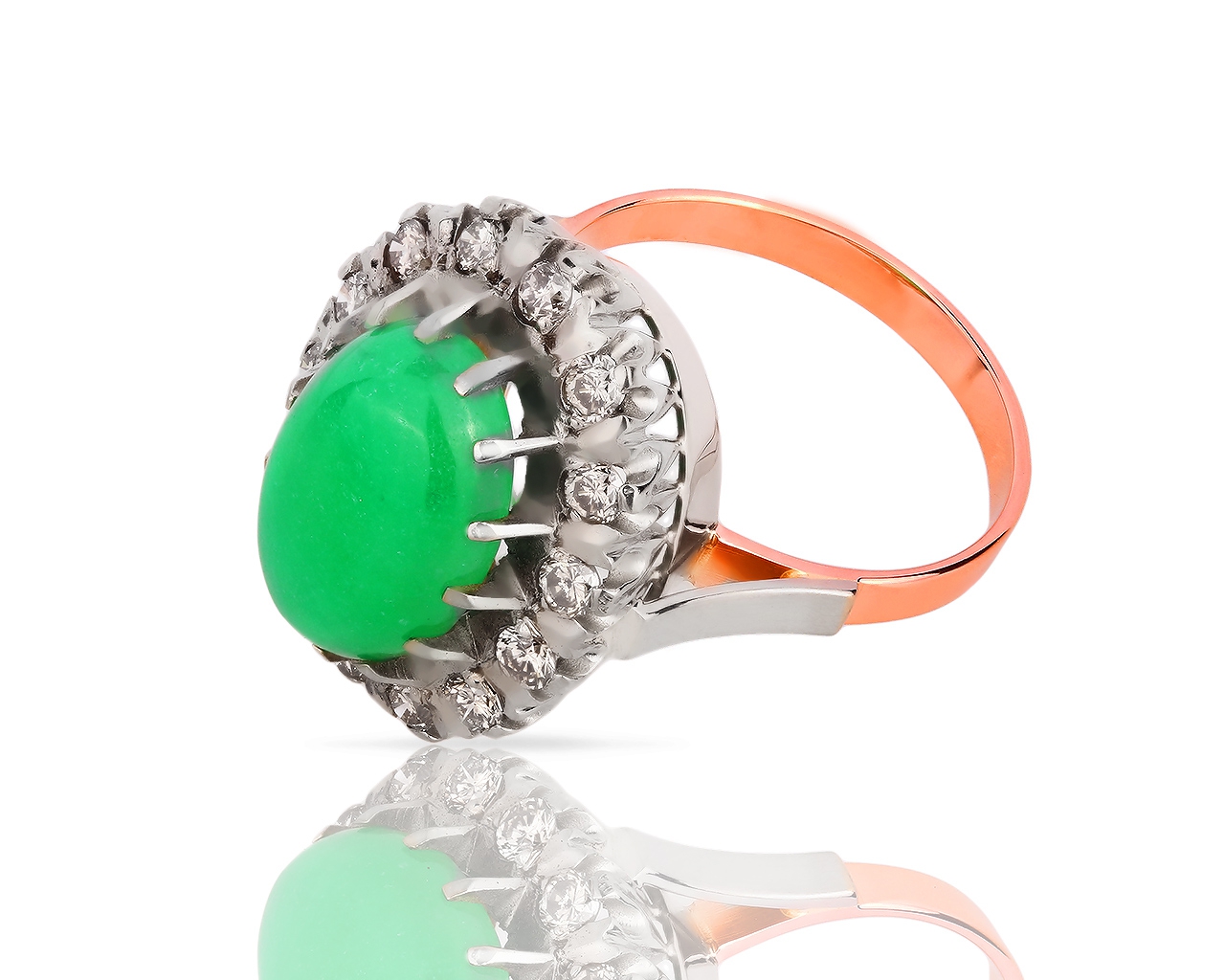 Золотое кольцо с хризолитом и бриллиантами 0.81ct 240718/11