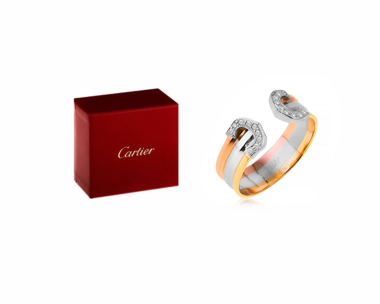 Оригинальное золотое кольцо с бриллиантами 0.10ct Cartier Trinity Logo