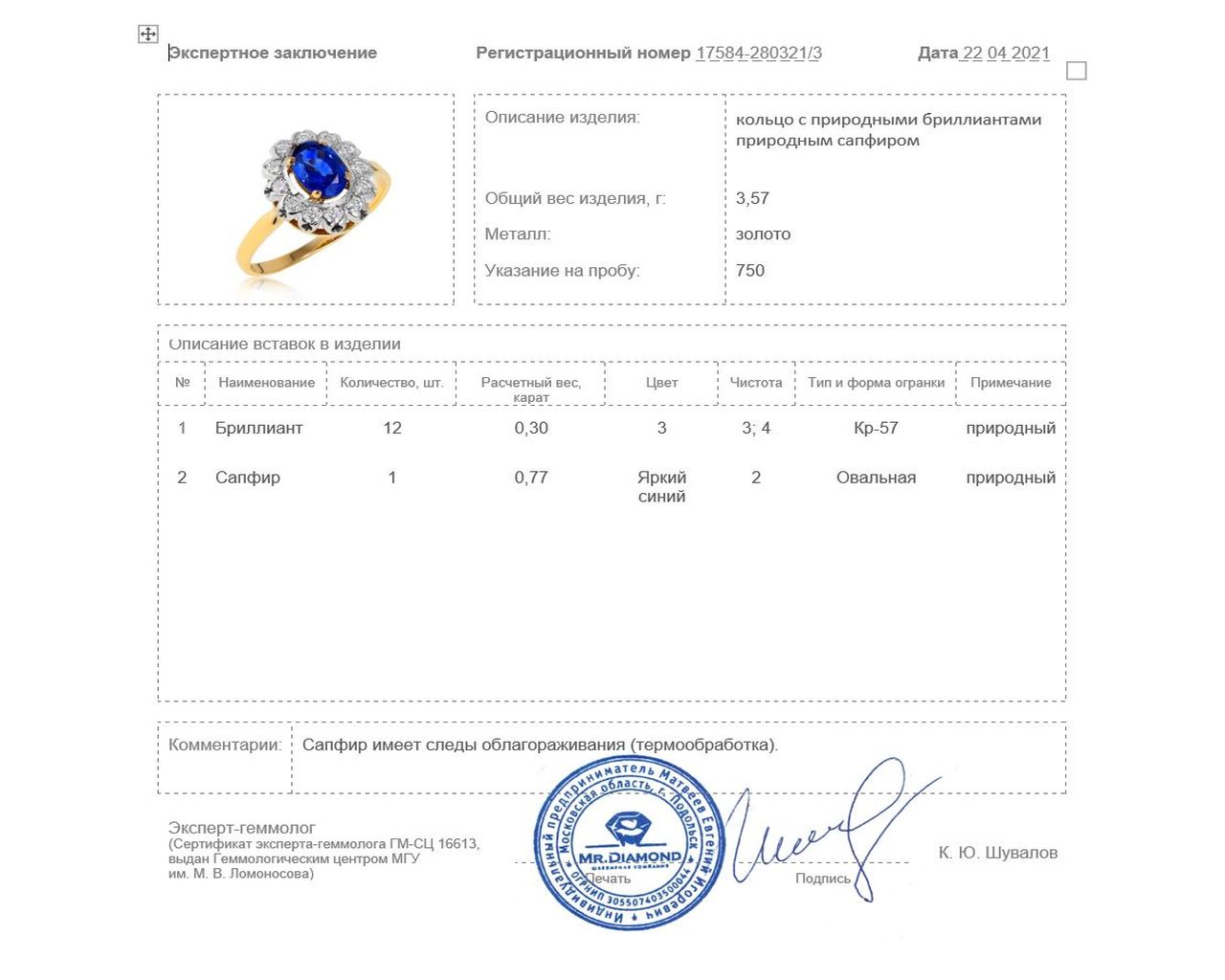 Нарядное золотое кольцо с сапфиром 0.77ct СССР