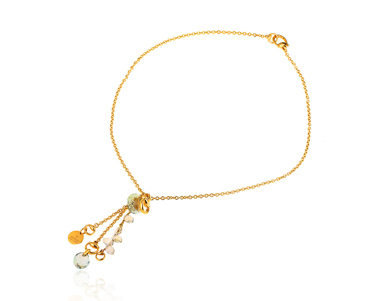 Оригинальное золотое колье с празеолитами Gucci Horsebit