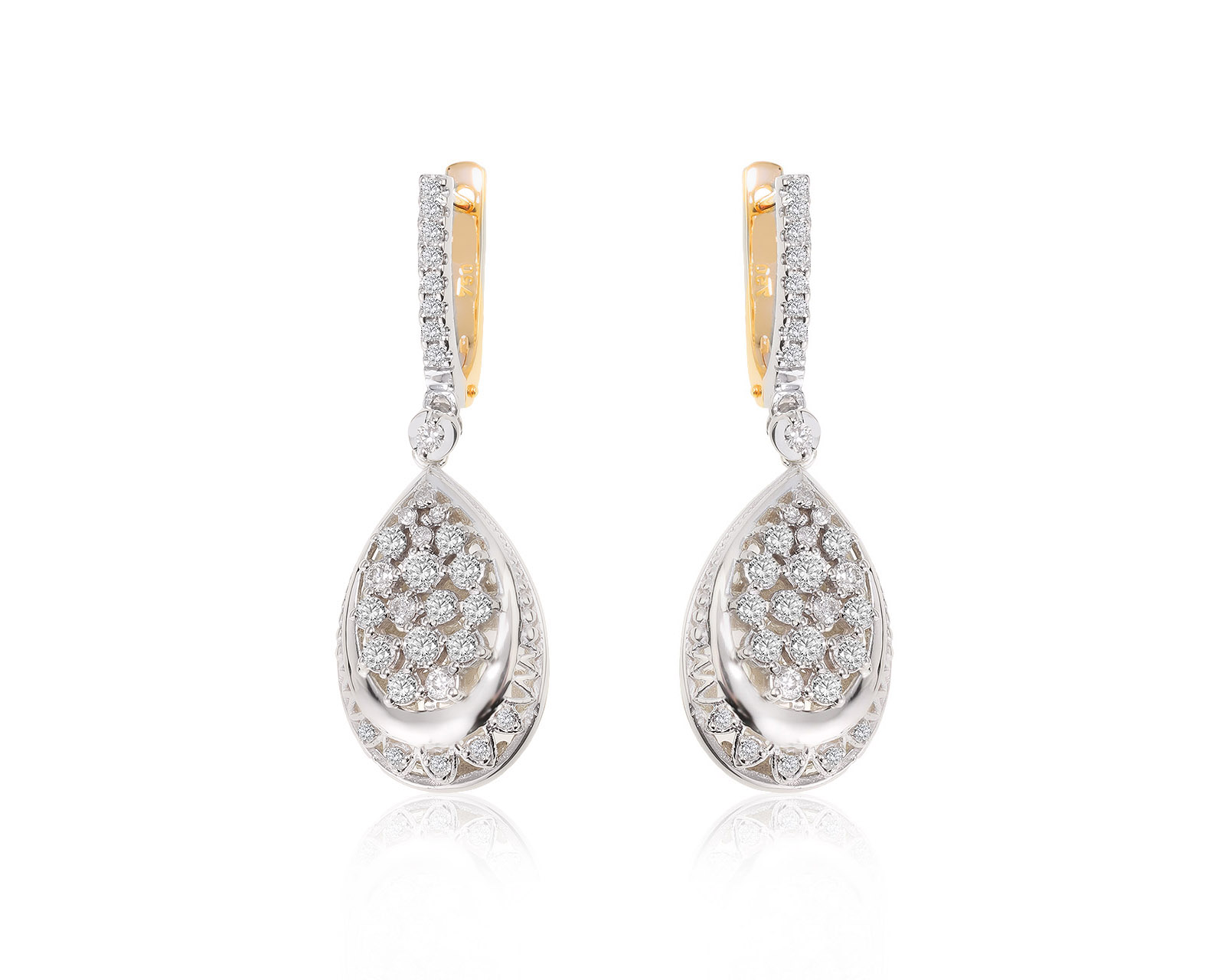 Прекрасные золотые серьги с бриллиантами 1.38ct