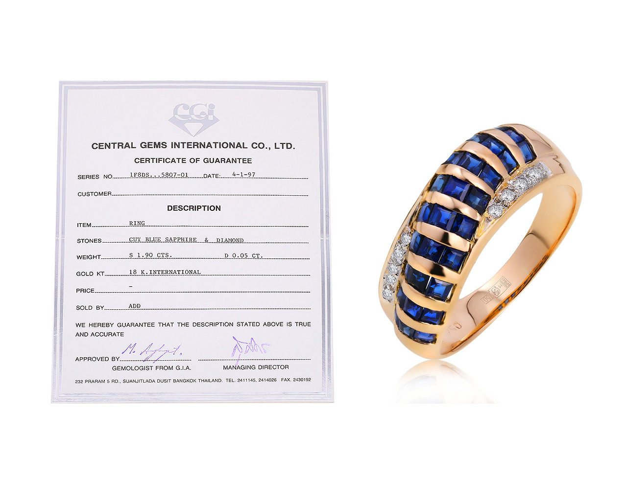 Великолепное золотое кольцо с сапфирами 1.90ct